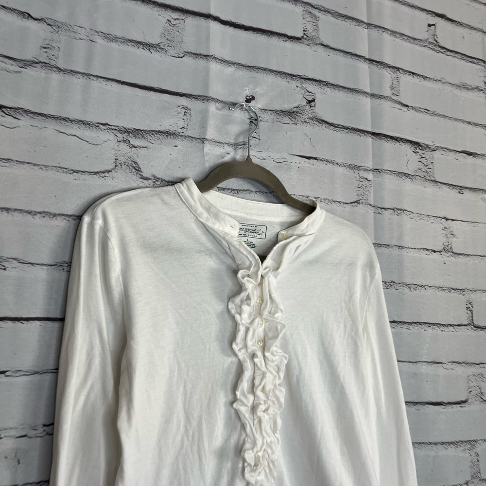 Vintage Lauren Jeans Co Ralph Lauren White Cotton Ruffle Half-Button Blouse L - Picture 3 of 14